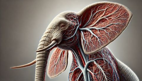 Diagramma dei vasi sanguigni nelle orecchie di un elefante che mostra il sistema di termoregolazione.
