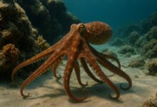 Polpo mimetizzato tra i coralli marini