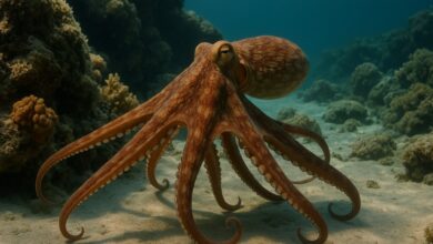 Polpo mimetizzato tra i coralli marini