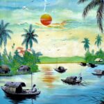 Villaggio di pescatori colorato, con case affacciate sul mare, che sembra un'opera d'arte.